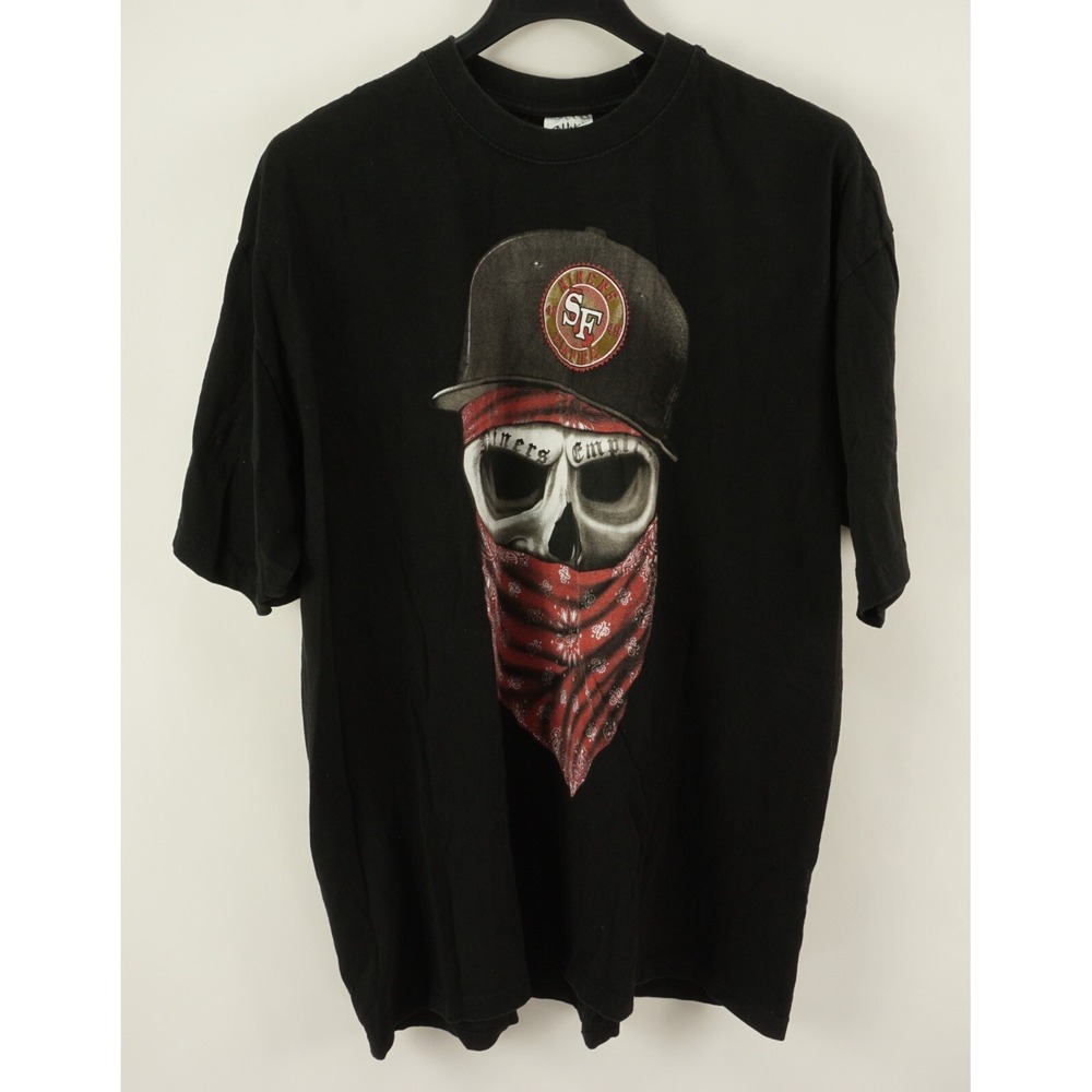 Vintage San Francisco 49ers Skull Football Graphic Shirt Mens 3XL Black Crew Tee